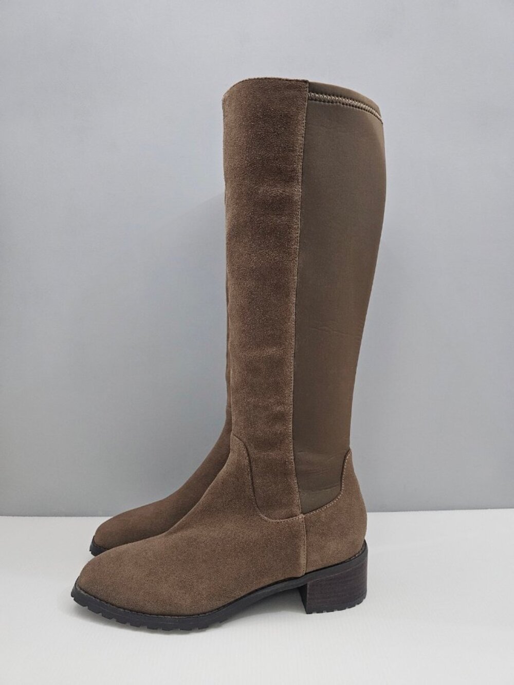 Blondo Symone Waterproof Knee High Boots Womens 9.5 Taupe Suede Stretch Calf